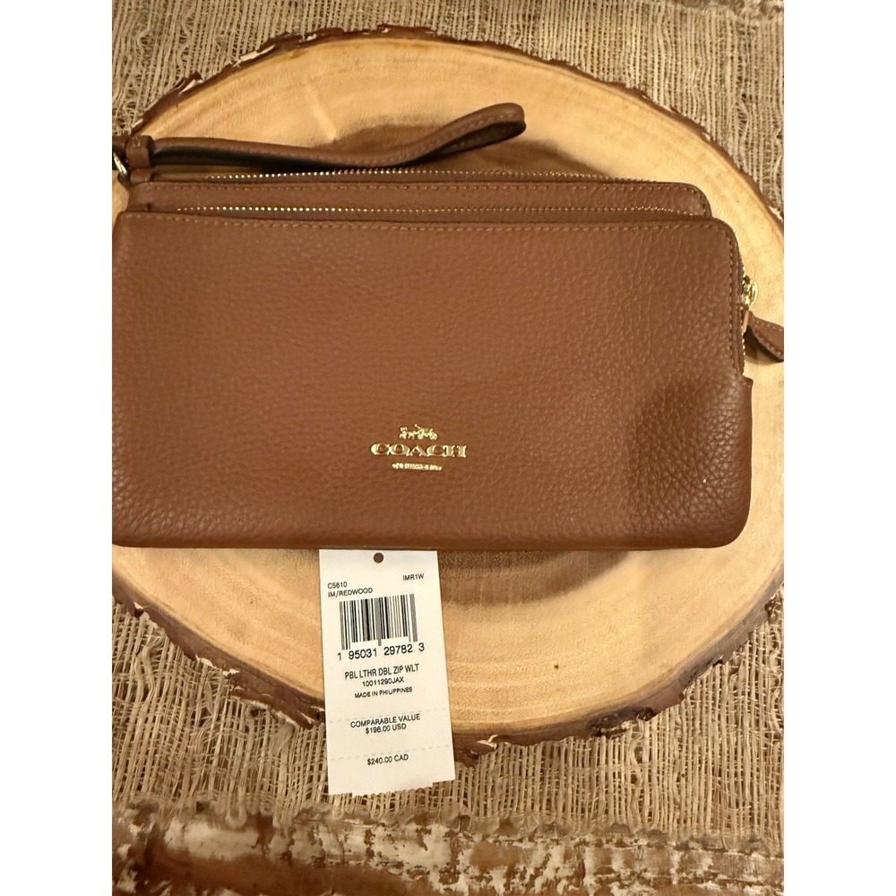 COACH Womens Double Zip Wallet In Pebble Leather (IM Redwood) New With Tags - Picture 5 of 10